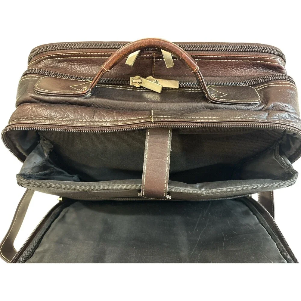 LATICO Travel Brown Leather Briefcase Laptop Portable Adjustable Shoulder Strap